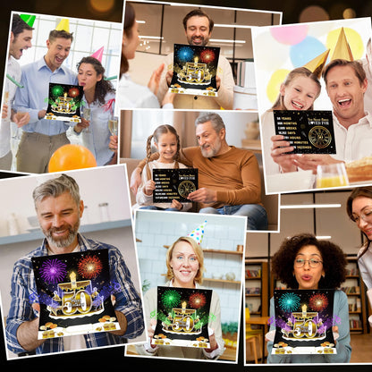 Turypaty 50th Birthday Cards Pop Up 3D Cake - Firework & Music & Blow Out Candle Light Funny Happy 50 Black Gold Birthday Card Gifts for Men, Women, Friends, Boyfriend, Dad, Mom, Husband, Wife