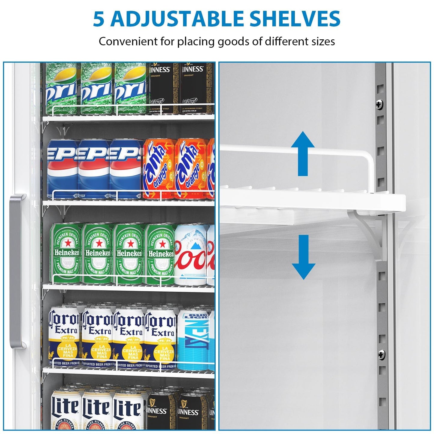 IDEALHOUSE Commercial Refrigerators, 12.4 Cu.Ft Beverage Cooler, Commercial Fridge with Glass Door Display, LED Light Adjustable Shelves Drink Cooler for Restaurant Grocery Store Home, White