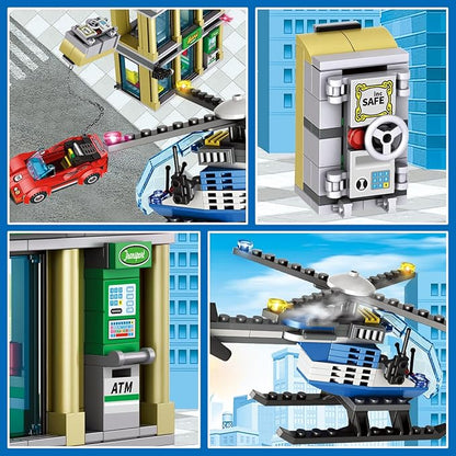City Police Catch Thief Building Block Set with Cop Car Bank Helicopter Getaway Sports Car Fun Police Chase Toy for Kids Best Learning &amp Roleplay STEM Toy Gift for Boys Girls Ages 6+ (625pcs)