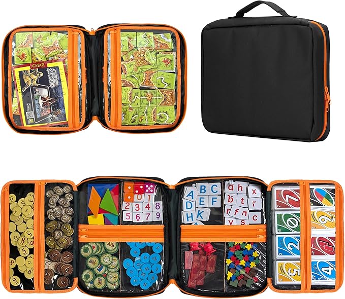 Premium Board Game Storage Organizer Case (14 PVC Pouches) - Portable Travel Game Storage Case | Ultimate Dice and Token Holder for Cards Miniatures and Catan Components
