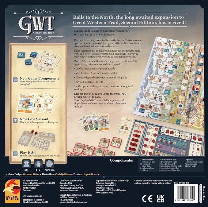 Great Western Trail 2nd Edition Rails to the North Board Game Expansion - New Adventures Await! Strategy Game for Kids &amp Adults Ages 12+ 1-4 Players 75-150 Min Playtime Made by Eggertspiele
