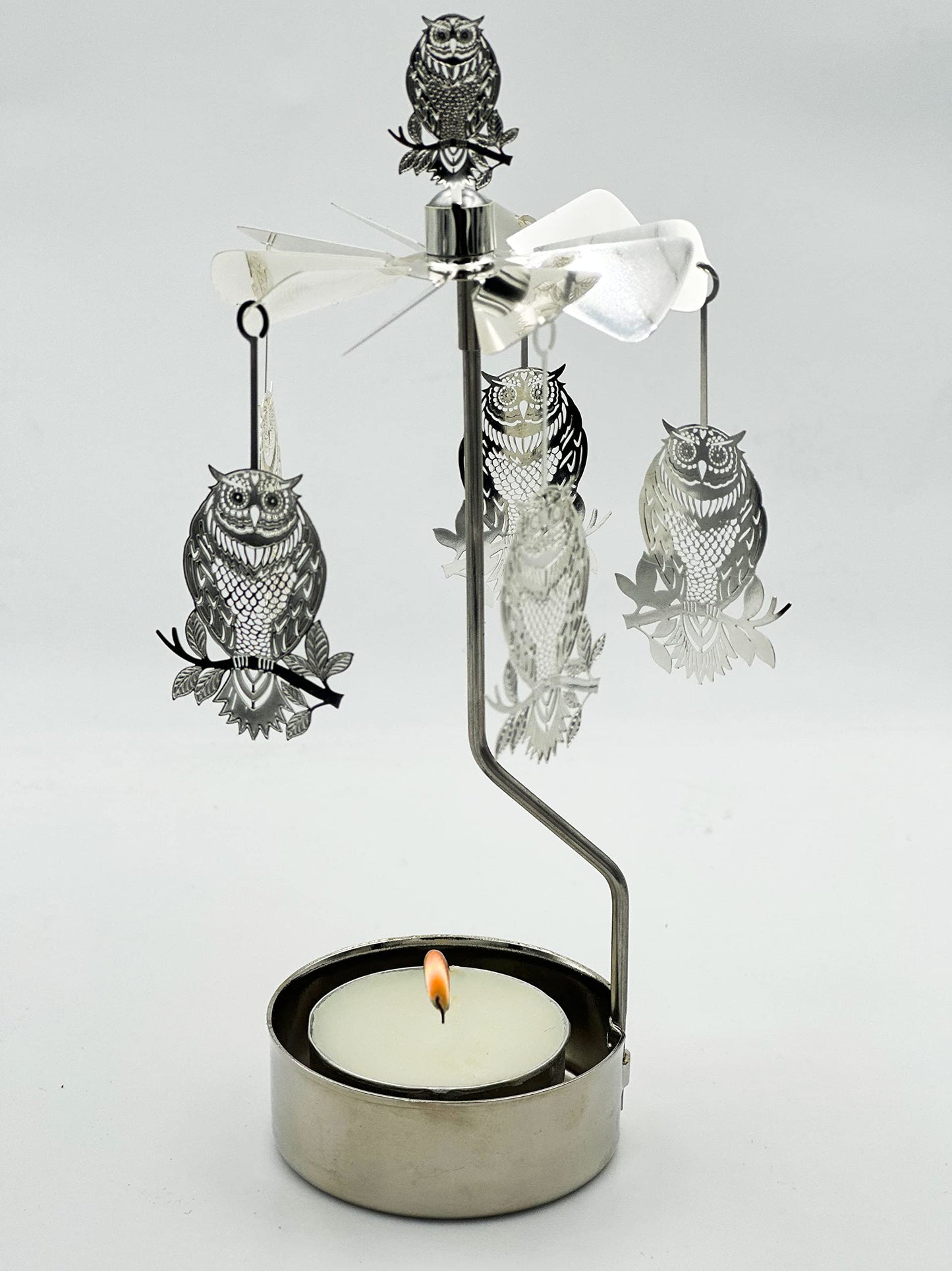 Rotary Candle Holder Spinning Candleholder Metal Small Gift (Owl)