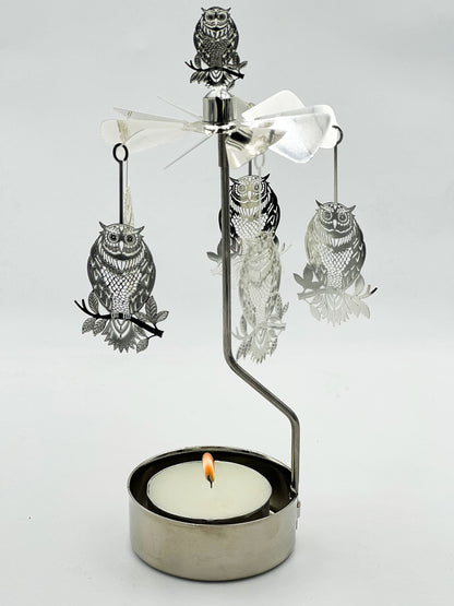 Rotary Candle Holder Spinning Candleholder Metal Small Gift (Owl)