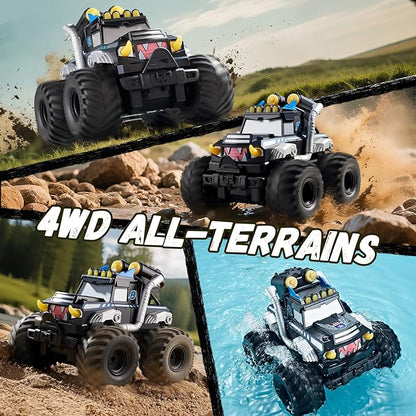 3-in-1 Amphibious Remote Control Car RC Boat/Water Gun 2.4GHz All Terrain Waterproof Monster Trucks for Boys Age 4-7 W/2 Batteries 70 min Birthday Gift Pool Toys for Kids Ages 4-8