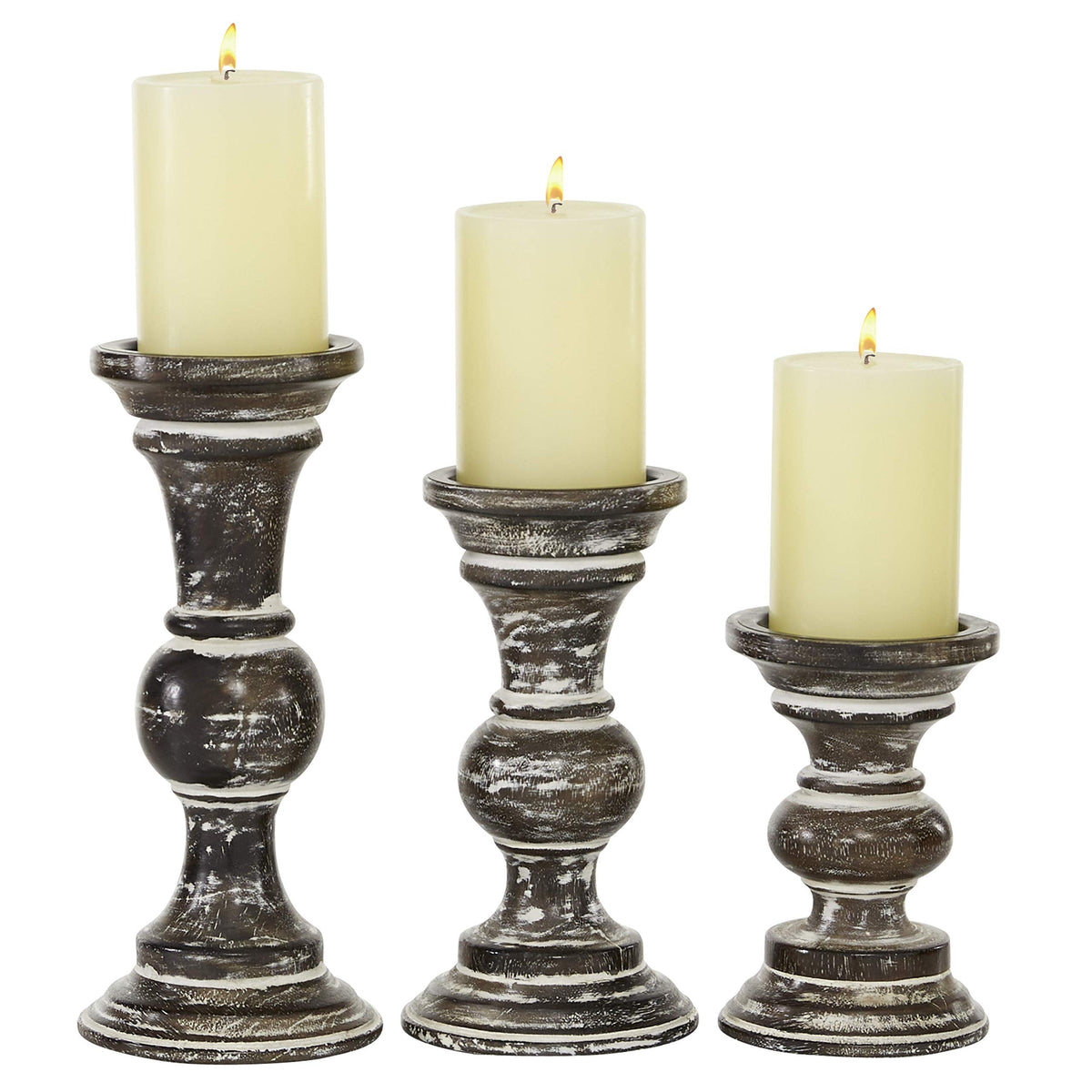 Deco 79 Wood Candle Holder, Set of 3 6', 8', 10'H, Dark Brown