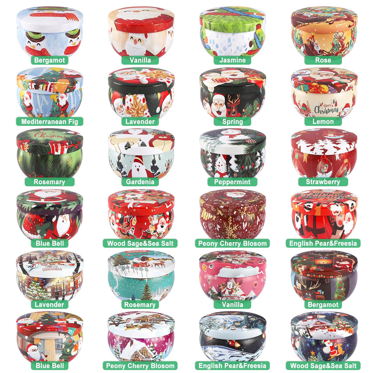 Wfmolcand 24 Packs Christmas Scented Candles Gift- Aromatherapy Candle-2.5oz Soy Wax-Long Lasting Burn time, Advent,Christmas Thanksgiving Gifts, Home Decor.