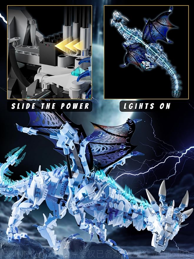 Mechanical Ice Dragon Building Set 1646 Pieces Large Fantasy Model Kit with Articulated Flapping Wings Blue Mythical Creature Decor for TV Series Fans Compatible with Major Brands