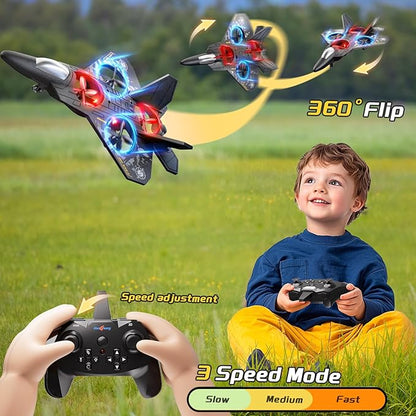 Foam Remote Control Airplane Drone for Kids Ages 8-12 Remote Control Jet with Lights 360° Flips Auto Hover Headless Mode One-Key Take Off &amp Landing Outdoor Flying Toy Gift for Boys