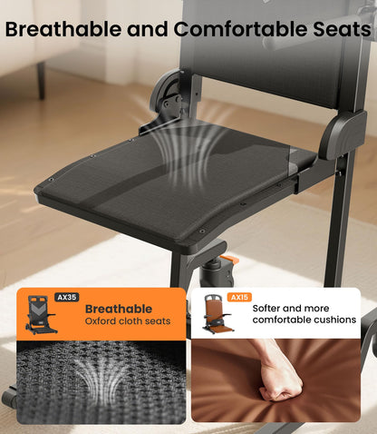 VOCIC Movable Electric Chair Lift with 4 Wheels, Portable Rolling Chair Lift with T-Stabilized Base, Short-Distance Transport, Help Stand from Floor for Seniors, Supports 350 LBS, AX35