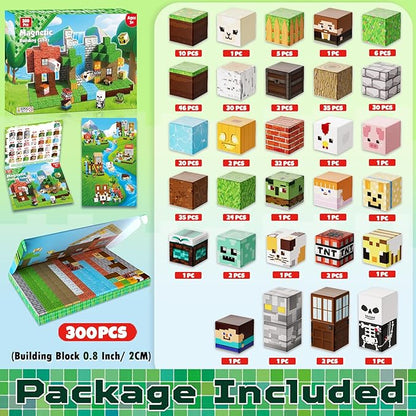 300PCS Magnetic Blocks - Magnetic Building Blocks Stacking Magnet Cubes Toys STEM Montessori Sensory Game Toys for Kids Boys and Girls Ages 3 4 5 6 7 8 9 10 Easter Birthday Gifts