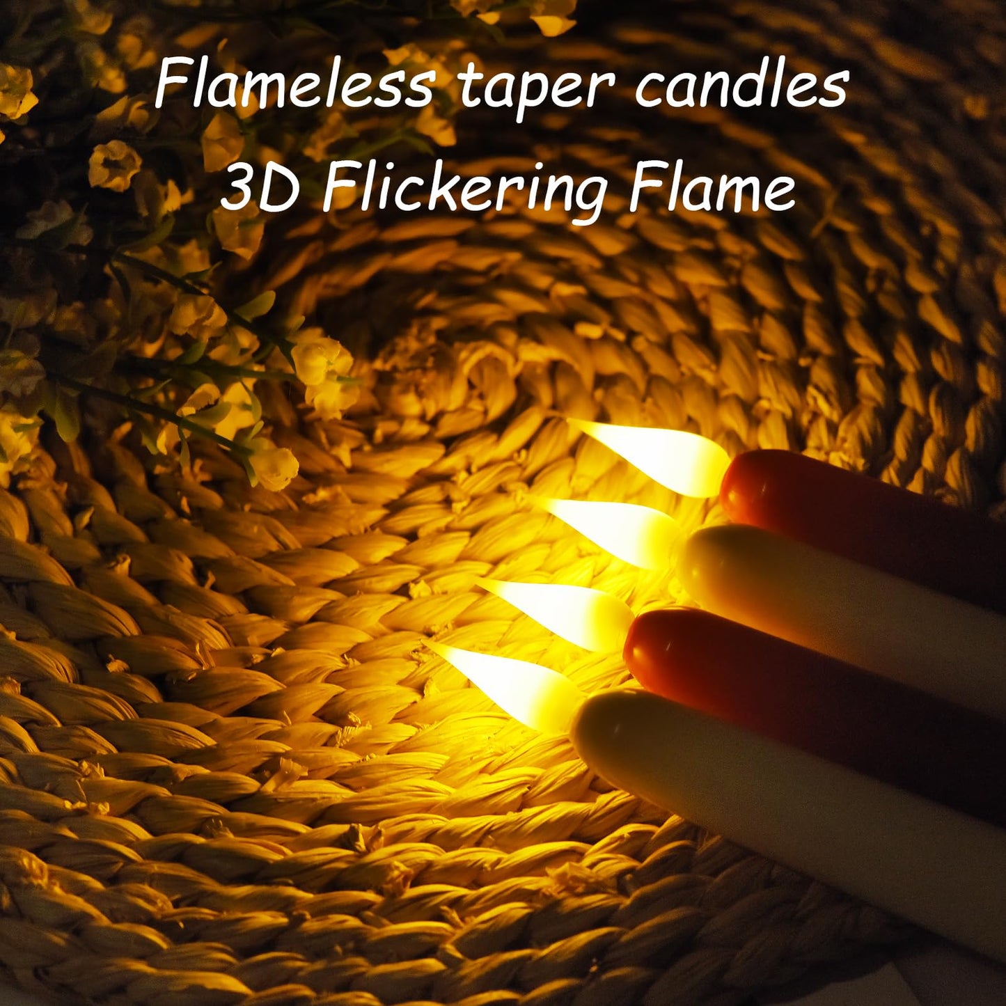 Flameless Taper Candles with Remote Control and Timer, Battery Operated LED Candlesticks with Flickering 3D Flame, 9.6×0.8Inches Plastic Tall Candles for Christmas, Wedding and Home Decor (Red, 9)