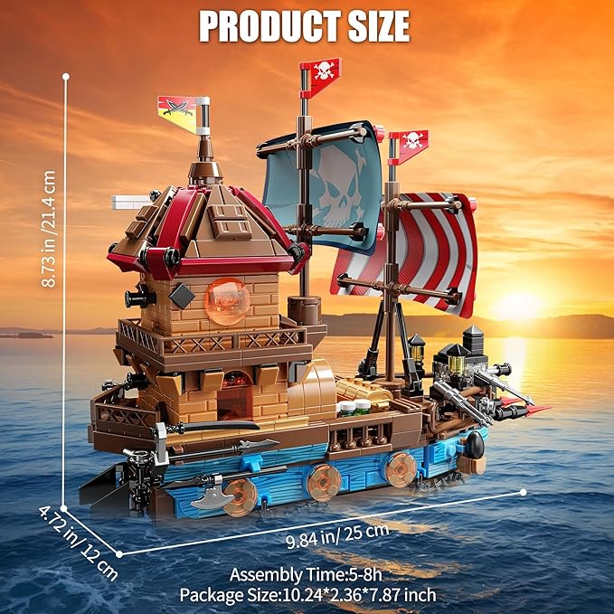 Pirate Ship Building Kit (916 Pcs) with LED Lights - Standard Brick - Compatible Creative Pirate Toy Model - Ideal Gift for Kids Teens Adults &amp Boys Ages 8-12 (Birthday/Christmas/Party)