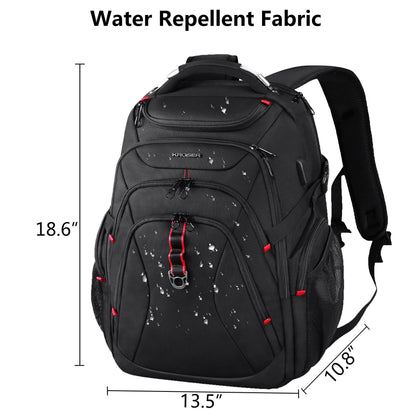 KROSER Travel Laptop Backpack 17.3 Inch XL Computer Backpack with Hard Shell Saferoom RFID Pockets Water-Repellent Business College Daypack Stylish Bag for Men/Women-Black