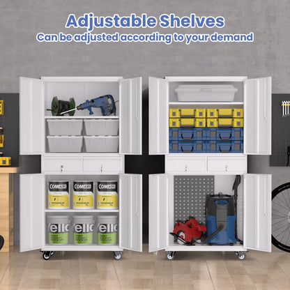 Garvee Metal Storage Cabinet, 73 Inch Garage Storage with Locking Doors and Adjustable Shelves, Heavy Duty Tool Cabinet with 2 Drawers