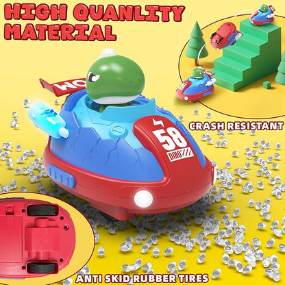 RC Bumper Cars Dinosaur Remote Control Car Set of 2 RC Ejecting Bumper Cars for Kids Toddlers 2.4 GHz Mini Car Toys Battle Race Toy with Light Music
