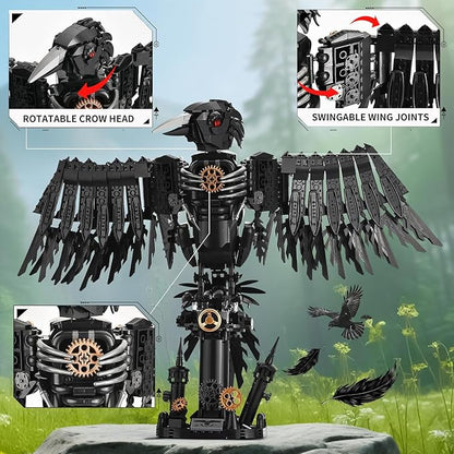 Mechanical Crow Building Sets Sky Animals Bird Building Block Collection Toy Home Office Decor Crow Bird Model Kit for Adults (1018PCS)