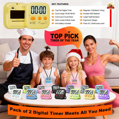 Antonki 2 Pack Digital Timer for Kids, Magnetic Countdown Kitchen Timers for Cooking, Egg, Classroom, Teacher, Exercise, Study, Oven - Battery Included