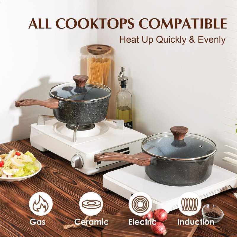SENSARTE Saucepan Nonstick with Lid 1.5 Quarts Granite Coating Sauce Pot Small Kitchen Cooking Pot, Induction Comptable, Free of Intentionally Added PFOA