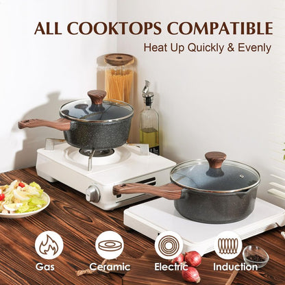 SENSARTE Saucepan Nonstick with Lid 1.5 Quarts Granite Coating Sauce Pot Small Kitchen Cooking Pot, Induction Comptable, Free of Intentionally Added PFOA