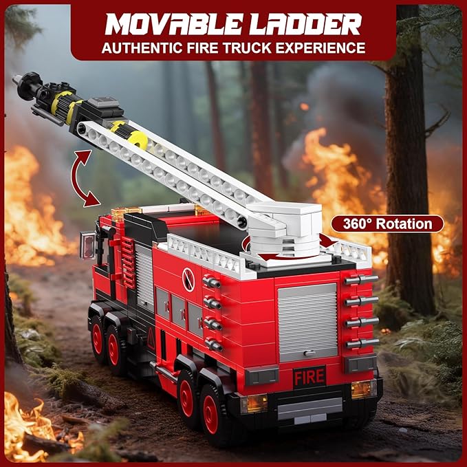 Mould King Ladder Fire Truck Building Set – 725+PCS STEM Toys for Kids &amp Adults 24094 City Firetruck Building Bricks with Movable Ladder Ideas Creative Gift for Birthday Compatible Building Kits