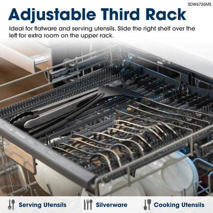 Sharp SDW6726MS 24-inch Stainless Steel Dishwasher, 47 dB Library Quiet, Third Rack, Power Wash Sprayer, 12 Place Settings,