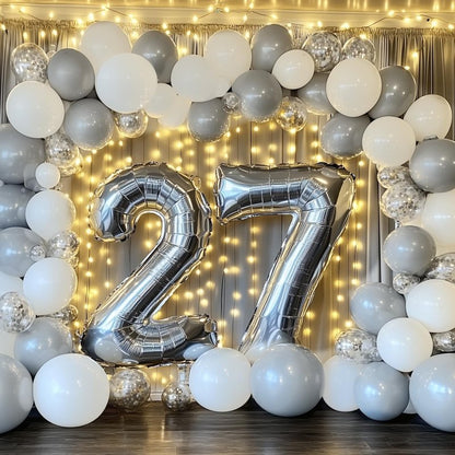 RUBFAC 129pcs Gray Balloons Different Sizes 18 12 10 5 Inches Matte Grey Latex Balloon Garland Arch Kit for Birthday Party Graduation Baby Shower Wedding Holiday Decoration