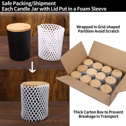 Aminigram 12 Pack, 10 oz Black Candle Jars with Bamboo Lids and Sticky Labels, Empty Glass Candle Jars for Making Candles, Morden Kitchen Bathroom Small Object Container - Dishwash Safe