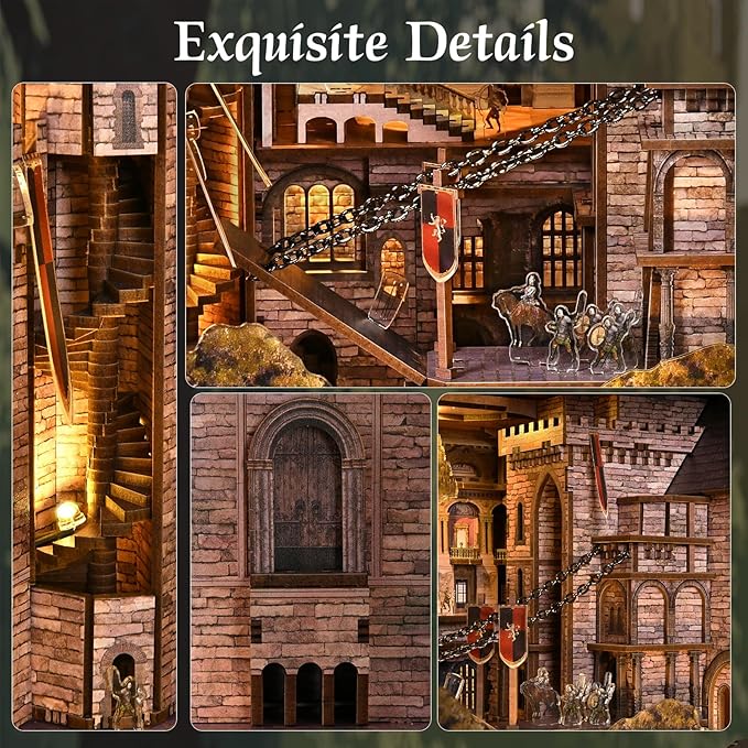 Book Nook Kit - DIY Miniature Dollhouse Kit Dollhouse Booknook Tiny House Bookshelf Decor 3D Wooden Puzzle Gifts for Family Friends (Robin Hood - The Castle's Escape)