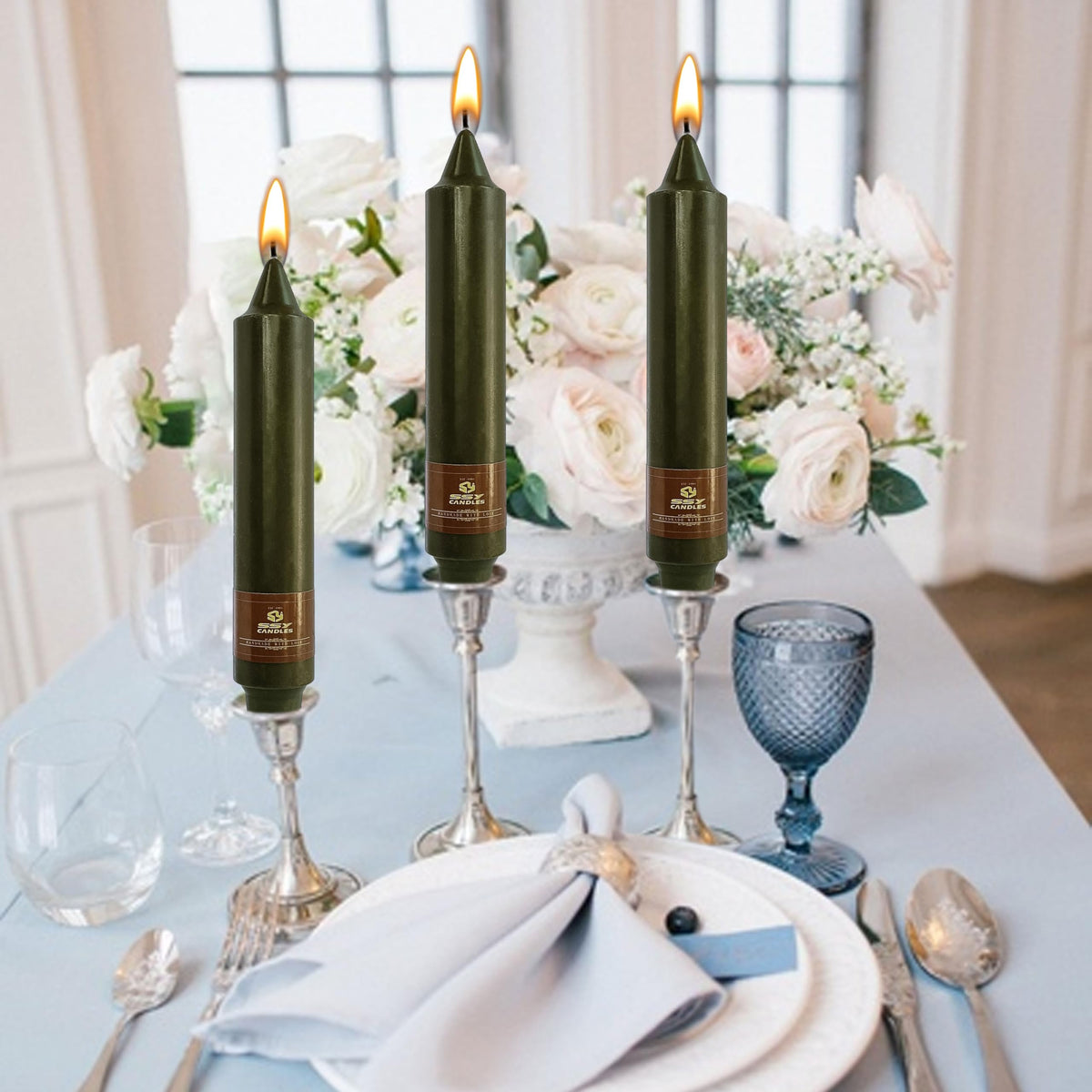 Olive Candles 4 PCS Taper Candle Unscented Tapered 7 inch Smokeless Candlesticks Candles Sticks Gift Idea Table Decor Housewarming Dinner