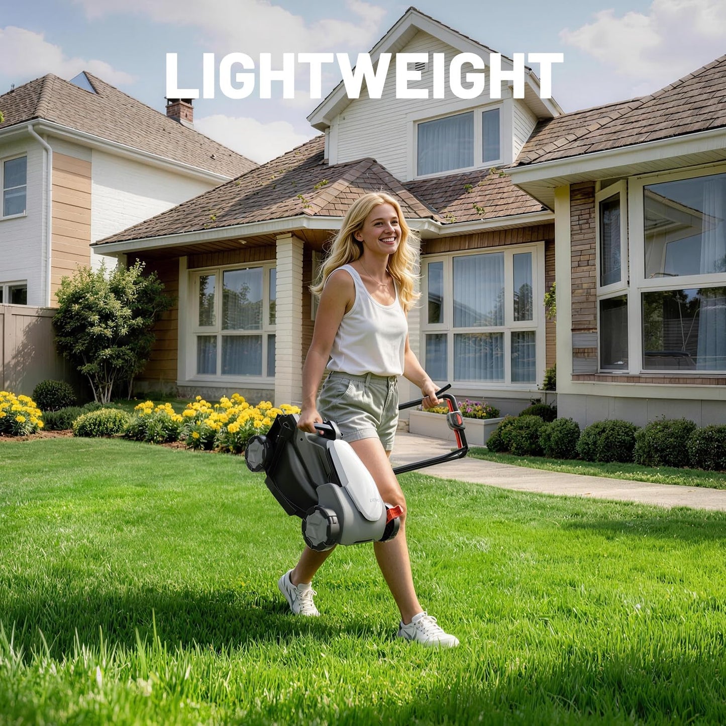 Litheli 14 Inch Cordless Lawn Mower, Brushless Battery Powered Push Mower with 5.0Ah Battery, 5-Position Height, 9-Gallon Bag, Lightweight Grass Cutter for Small to Mid-Sized Yards