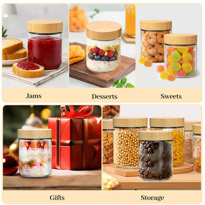 TBWIND 4 Pack 16oz Glass Jars with Bamboo Lids, Spoons, Airtight Overnight Oats Containers, Wide Mouth Mason Jars, Food Storage Container for Yogurt Salad Snacks Spice Sugar Meal Prep – Reusable