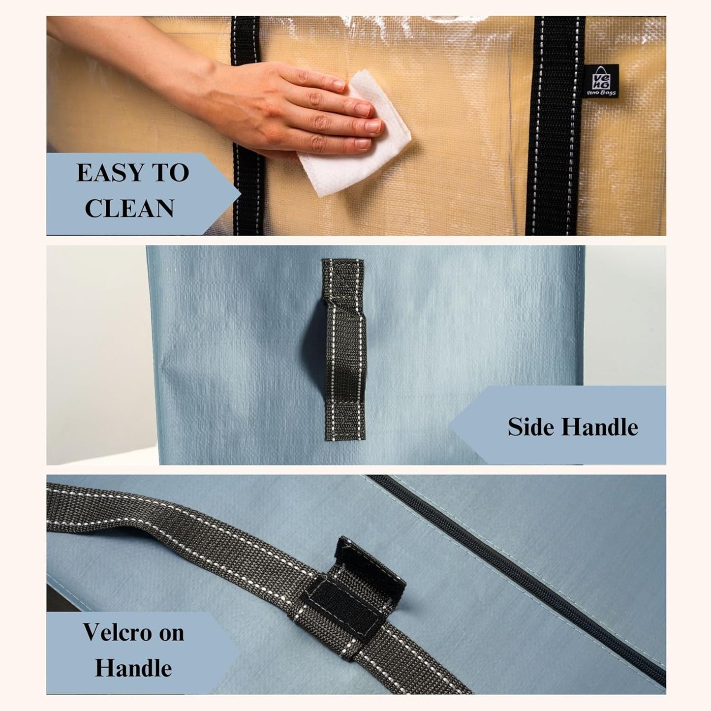 VENO Extra Large Moving Bags - Heavy Duty Storage Solution for College & Holiday Packing | Light Blue Matte, 2 Pack