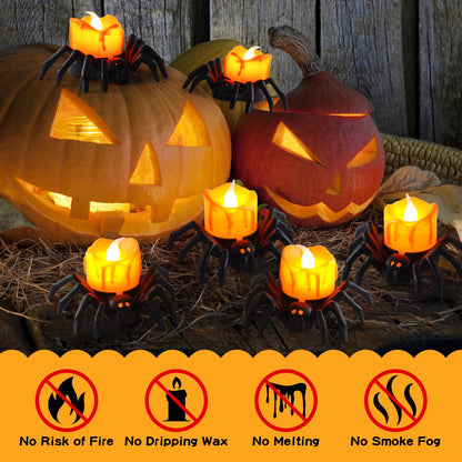 Liomus 12 Packs Halloween Spider Lights,Bright Novelty LED Flameless Spider Candle Tea Lights,Battery Operated Orange Halloween Decor Lights for Halloween Holiday Party Home Spooky Decor
