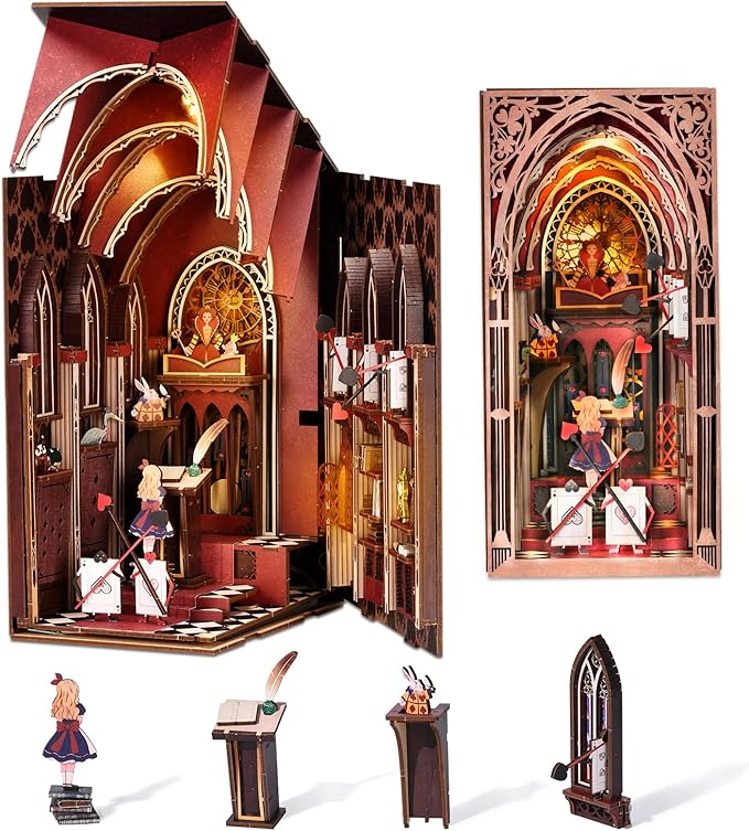 Book Nook Kit - DIY Miniature Dollhouse Kit for Adults and Teens Tiny House Booknook Bookshelf Decor 3D Wooden Puzzle Gifts for Family Friends (Alice Evidence)