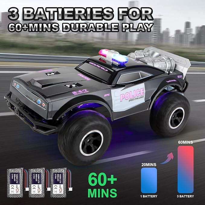 Carox Large Remote Control Police Car Toy with Lights and Sirens for Boys 1:8 Cop Car with Three Rechargeable Battery Durable RC Police Truck for Kids 4 Years and Up A Surprising