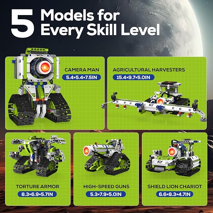 Robot Building Kit with APP/Remote Control STEM Gifts for Boys Age 6-16Technic Coding Robotic Toys for Kids Birthday Buildable 5in1 Models with 337+ Pieces