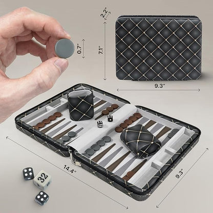Magnetic Travel Backgammon Sets for Adults - Quality PU Leather Backgammon Board Game for Adults and Kids - 14 Gift for Man Backgammon Board with 32 Magnetic Pieces in PU Leather Case