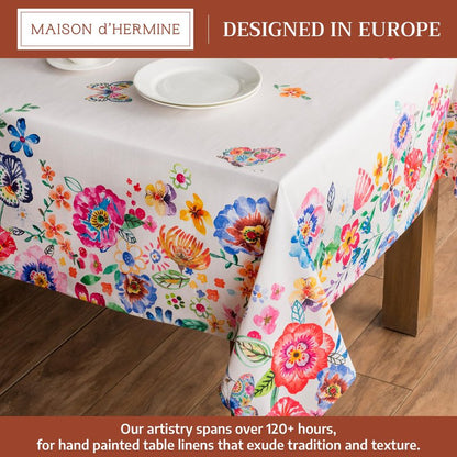 Maison d' Hermine Table Cloth Rectangle Table 100% Cotton 60 x 120 Inches Tablecloth Reusable Decorative for Dining Kitchen Farmhouse Gifts for Mothers Day Spring Summer- Happy Florals - High Summer