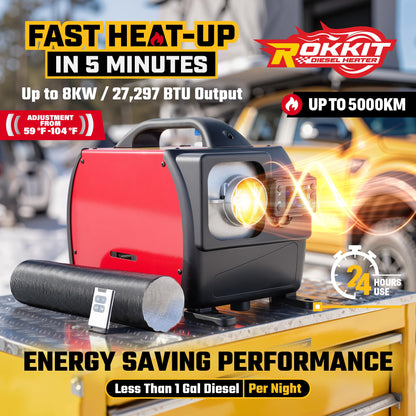 [2025 Version]Diesel Heater 8KW, 110V/12V All-in-One Portable Diesel Air Parking Heater with LCD Thermostat Monitor & Remote Control for Trucks, Car Trailer, Boat and Motor-home