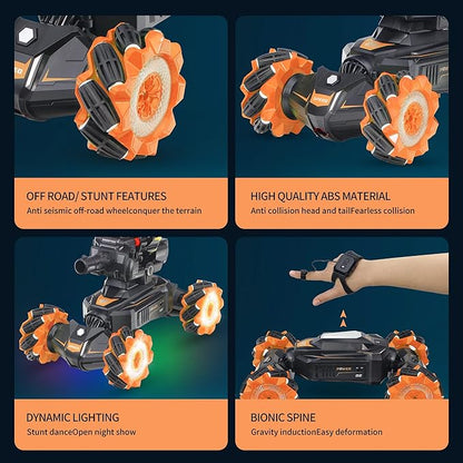 Rc Car Shoot SoftBulletFits for Nerf Remote Control Hand Gesture Stunt Drift Truck 360°Rotating Battle Tanks with Soft Bullets Water Bomb Spray Music Led Toy Gifts（Orange）