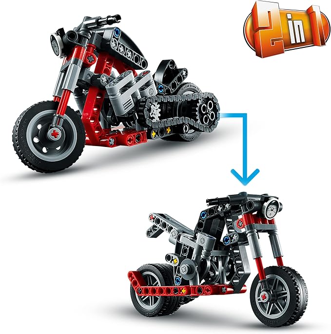 Lego Technic Motorcycle 42132 Model Building Kit Give Kids a Treat with This Motorcycle Model 2-in-1 Toy for Kids Aged 7+ (163 Pieces)