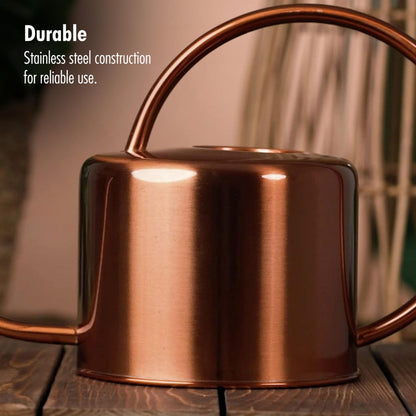 Homarden 60 oz Water Can Metal - Stainless Steel Watering Can with Long Spout for Outdoor and Indoor Plants - Small Watering Jug for Houseplants, Mini Plant Waterer - 5" x 15" x 8" - Copper