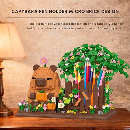 Capybara Pen Holder Building Sets Easter Desk Decoration Pencil Holder Brick Model 1400 Pieces Creative Desktop Display Gift Christmas Birthday Ages 14+