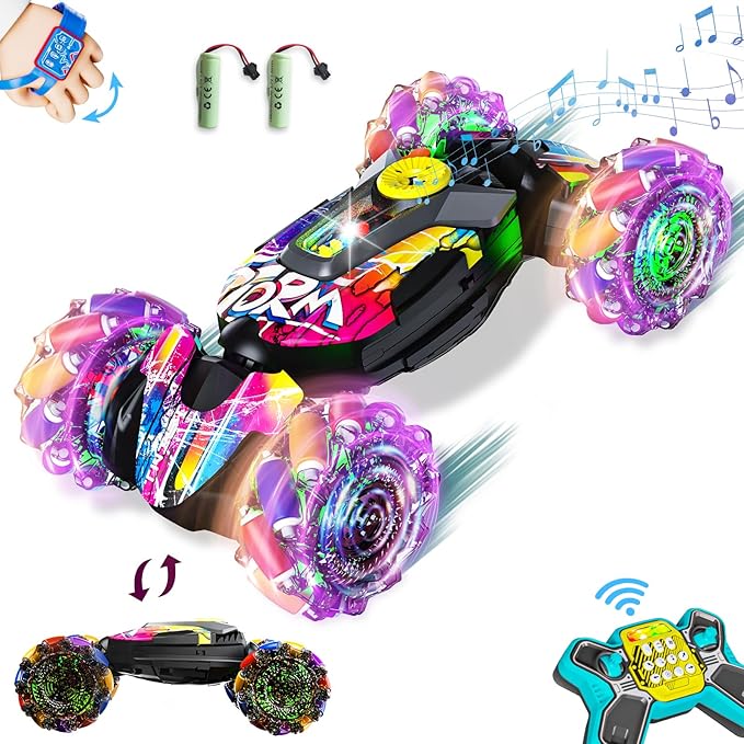RC CarsGesture Sensing RC Stunt Car with Light &amp MusicCustom Command Operation4WD45° Driving360° Rotating2.4Ghz Remote Control Twist Car Toys for Kids Boys Age 4 5 6 7 8 9 10 11 12 Years Old
