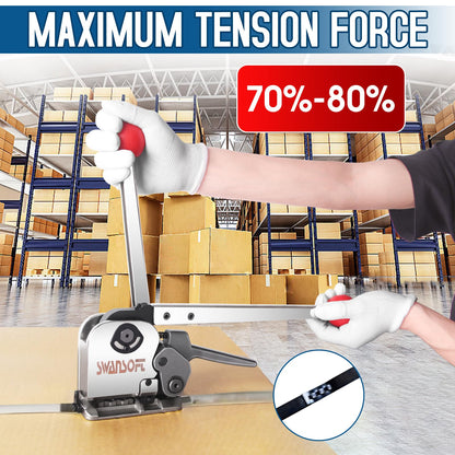 SWANSOFT Steel Banding Strapping Kit, Stainless Manual Packaging Banding Strapping Machine, Metal Steel Banding Tool Packing for Width 1/2" 5/8" 3/4" Sealless Combination Tools (No Need Buckle)