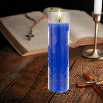 Mega Candles 1 pc Unscented Blue 7 Day Glass Container Devotional Prayer Candles, Premium Wax Candle 2 Inch x 8 Inch, Sanctuary, Vigils, Prayers, Blessings, Religious, Memorials, Remembrance