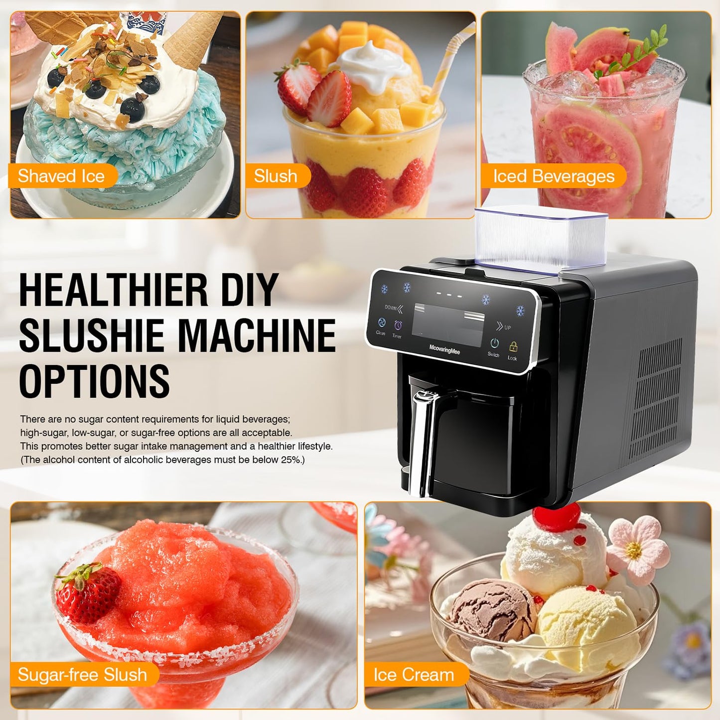 Slushie Machine, 4 IN 1 Shaved lce Machine & Slushie Machine & lce Cream Maker & Frozen Drink Machine, No Sugar Content Requirements, No Ice Needed, Auto-Clean, Perfect for Family, Parties