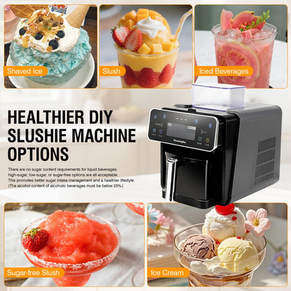 Slushie Machine, 4 IN 1 Shaved lce Machine & Slushie Machine & lce Cream Maker & Frozen Drink Machine, No Sugar Content Requirements, No Ice Needed, Auto-Clean, Perfect for Family, Parties