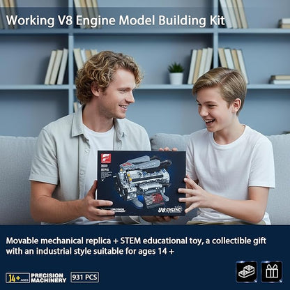 Working V8 Engine Model Building Kit Block-Compatible Physical Science Experiment STEM Toy Collectible Ornament and Creative Gift for Teens Aged 14+ and Adults(931 PCS)