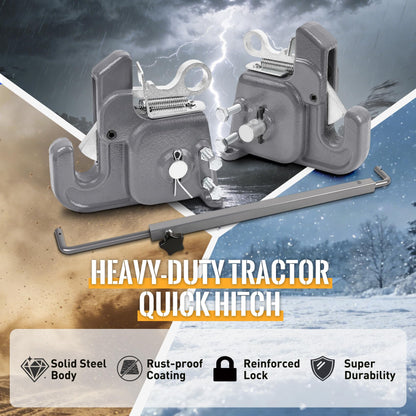 Upgraded Cat 1 Tractor Easy Change Quick Hitch System, Compatible with 3 Point Hitch Adapter, Tractor Hitch Faster Attach and Detach to Implements, Comes Stabilizer Bar, Grey